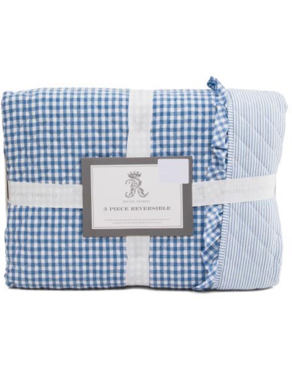 Rachel Ashwell Reversible Blue Gingham & Stripe 3-Piece Quilt Set